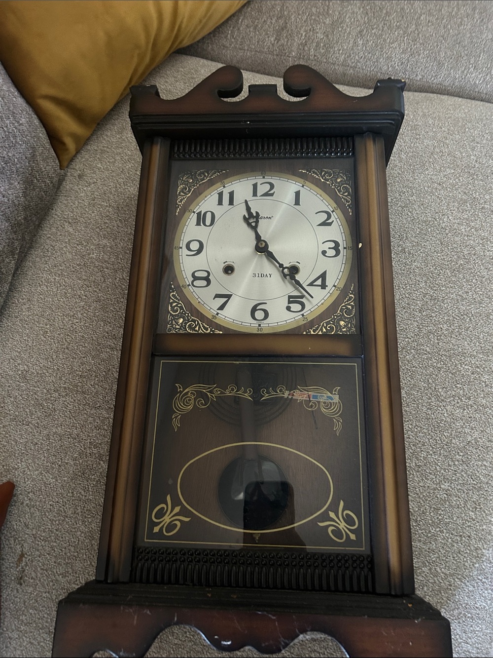 Vintage-Style Wooden Wall Clock in Brown and Black “As Is”